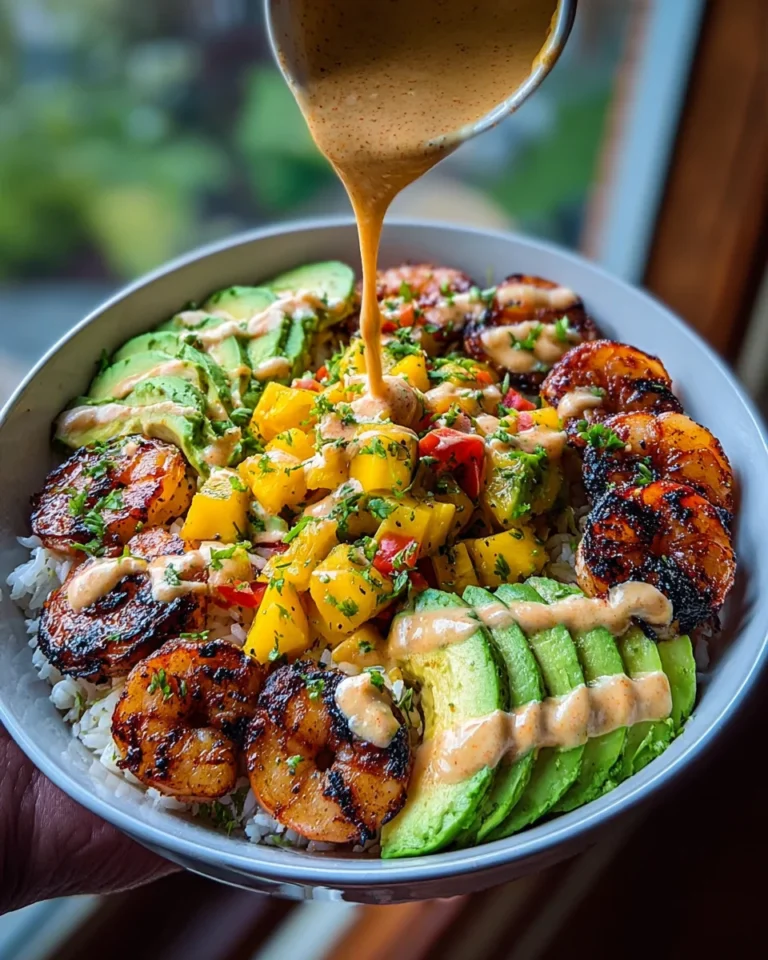 Shrimp and Avocado Bowls with Mango Salsa & Lime-Chili Sauce