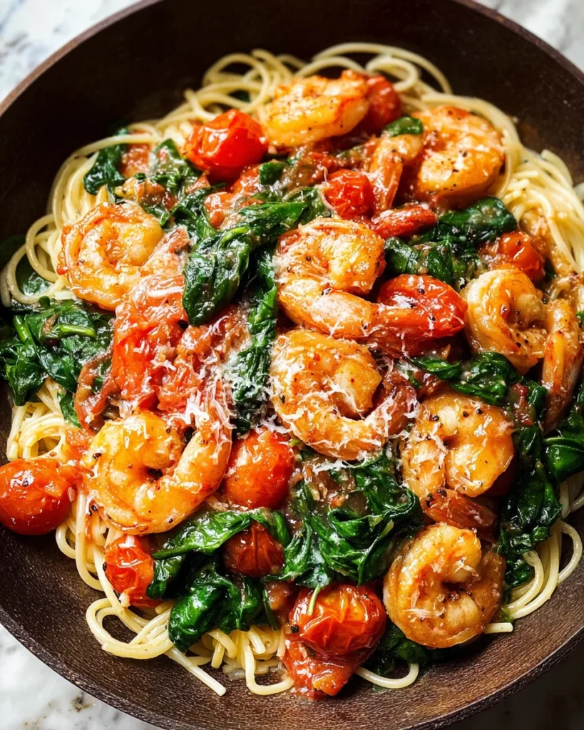 Tomato Spinach Shrimp Pasta