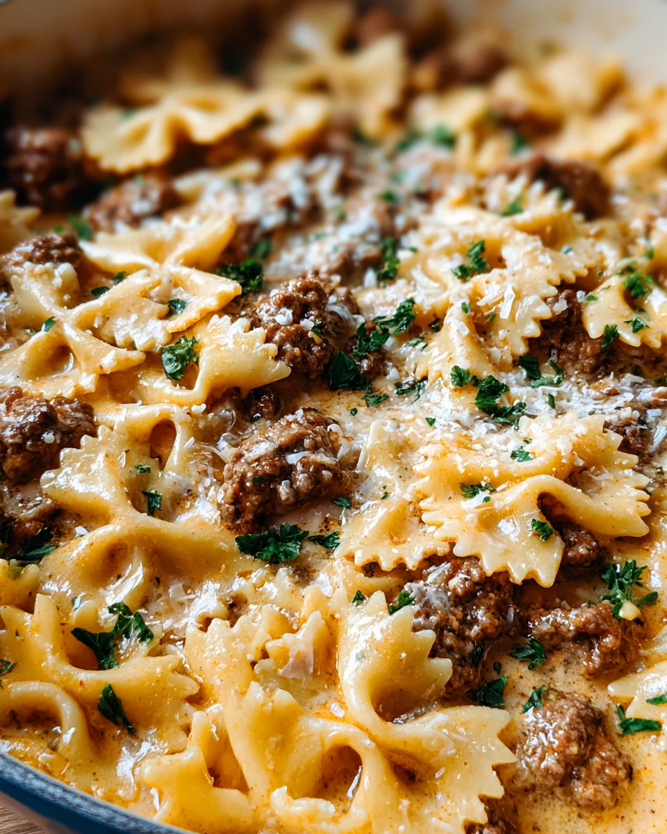 Cheesy Beef and Bowtie Pasta in Garlic Butter 22 Cheesy