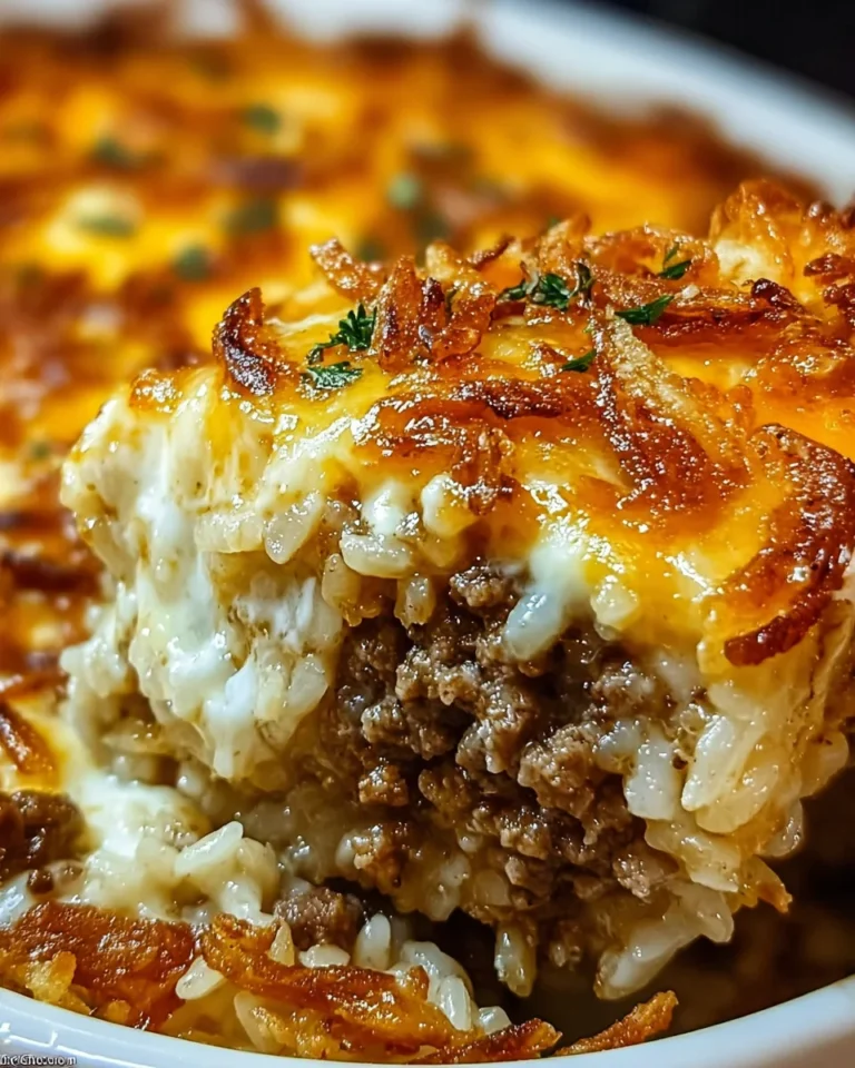 French Onion Ground Beef and Rice Casserole