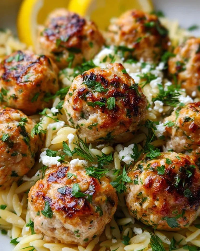 Greek Chicken Meatballs with Lemon Orzo