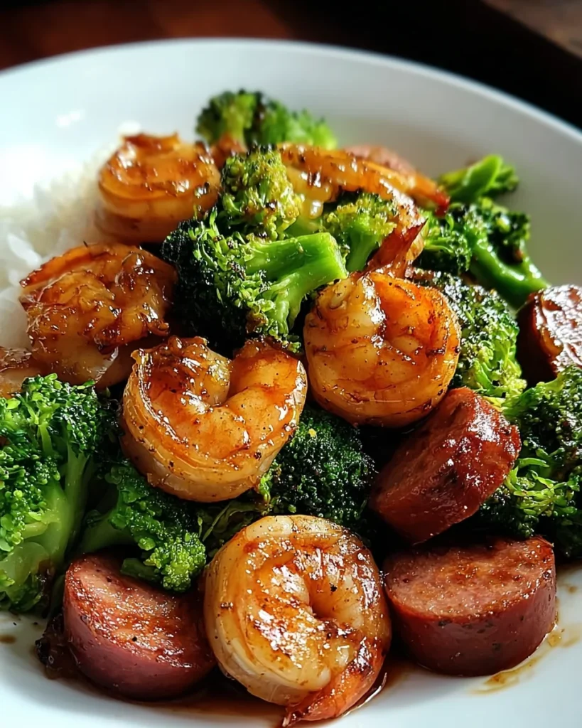 Honey Garlic Shrimp, Sausage, and Broccoli