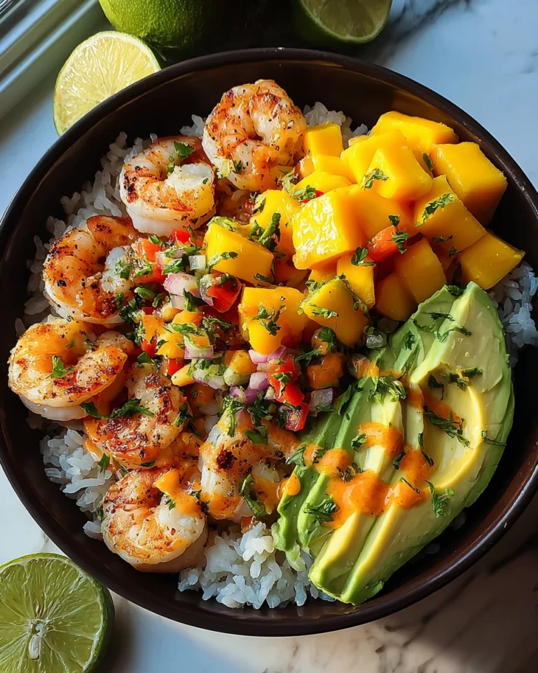 Shrimp and Avocado Bowls with Mango Salsa & Lime-Chili Sauce