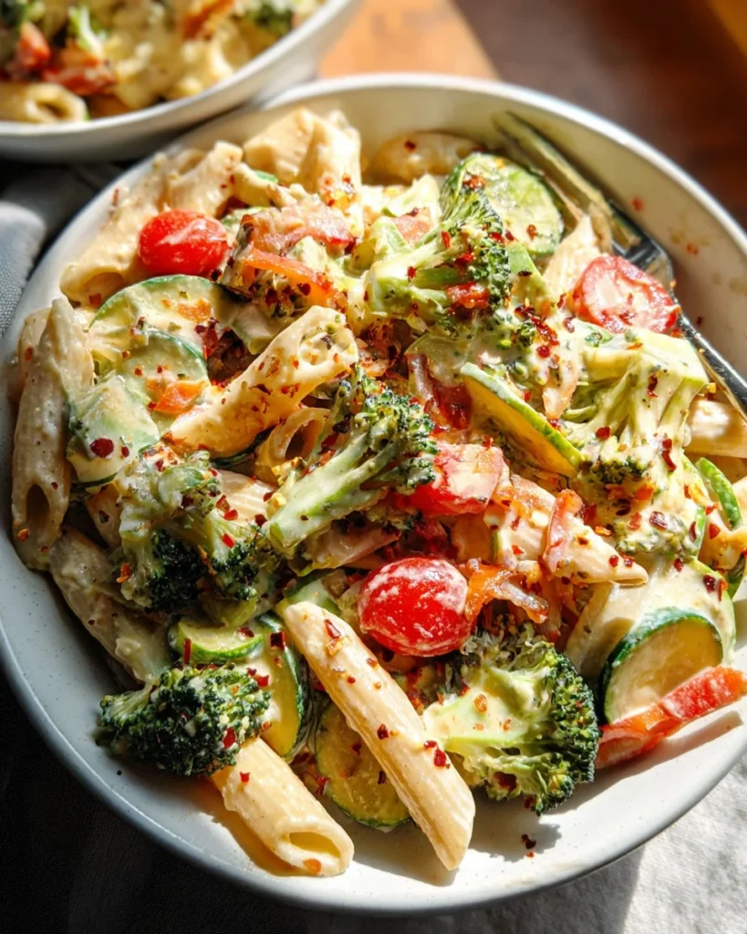 Vegan Pasta Primavera with Creamy Garlic Cashew Sauce
