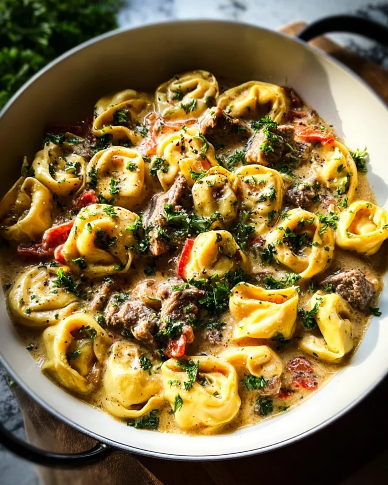 Cheesesteak Tortellini in Creamy Provolone Sauce