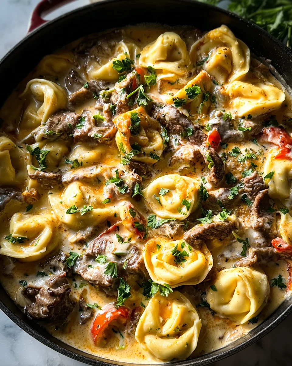 Cheesesteak Tortellini in Creamy Provolone Sauce 22 Cheesesteak