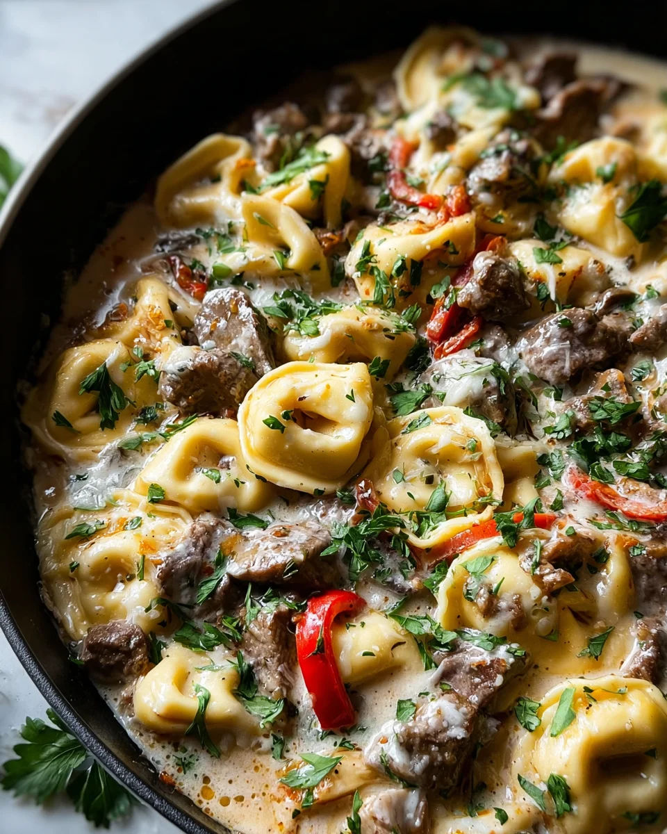 Cheesesteak Tortellini in Creamy Provolone Sauce 23 Cheesesteak