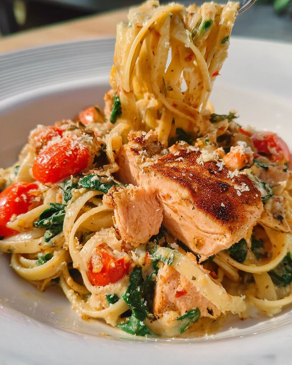 Healthy & Creamy Tuscan Salmon Pasta