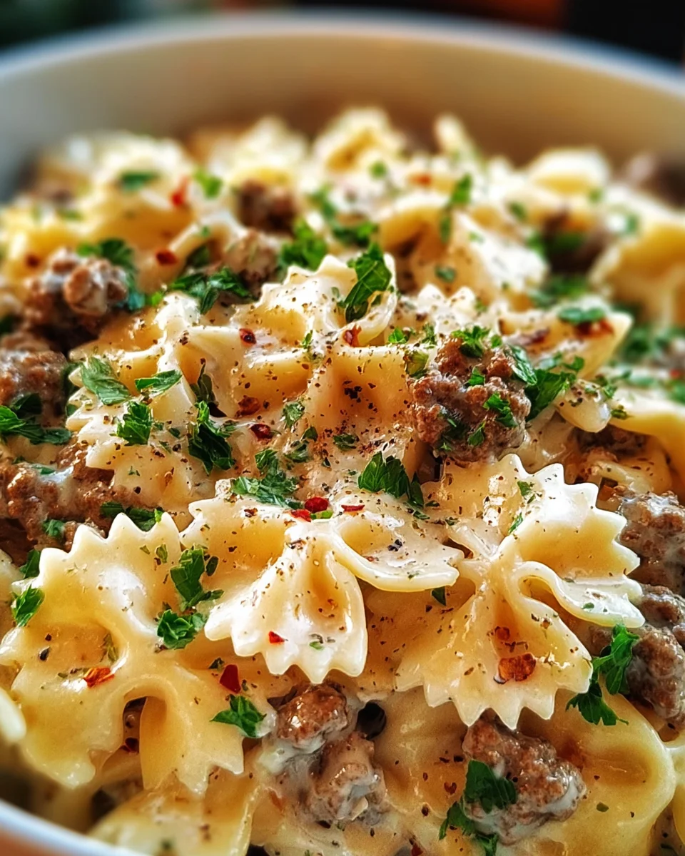 Beef and Bowtie Pasta with Alfredo Sauce 19 Beef