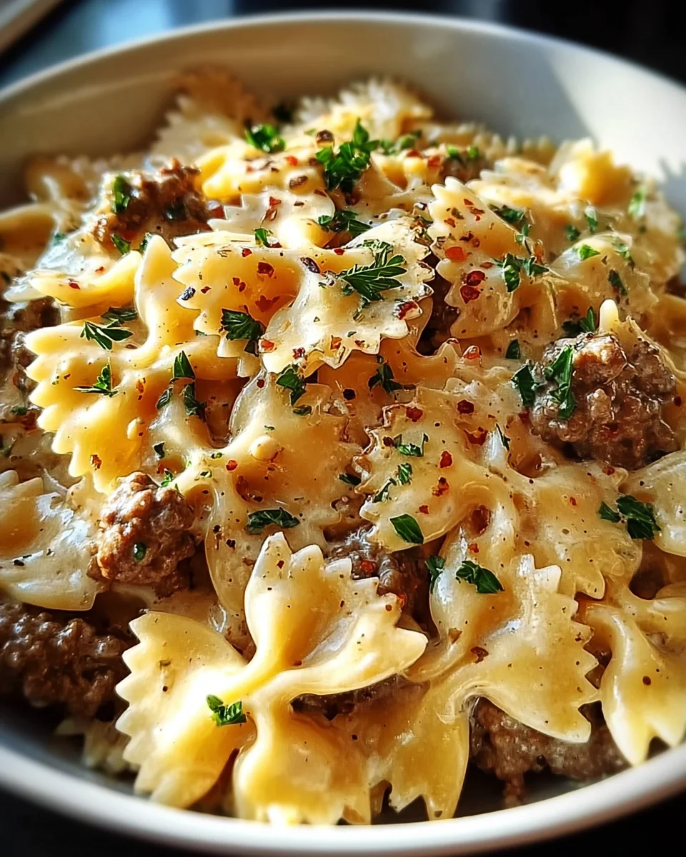 Beef and Bowtie Pasta with Alfredo Sauce 20 Beef