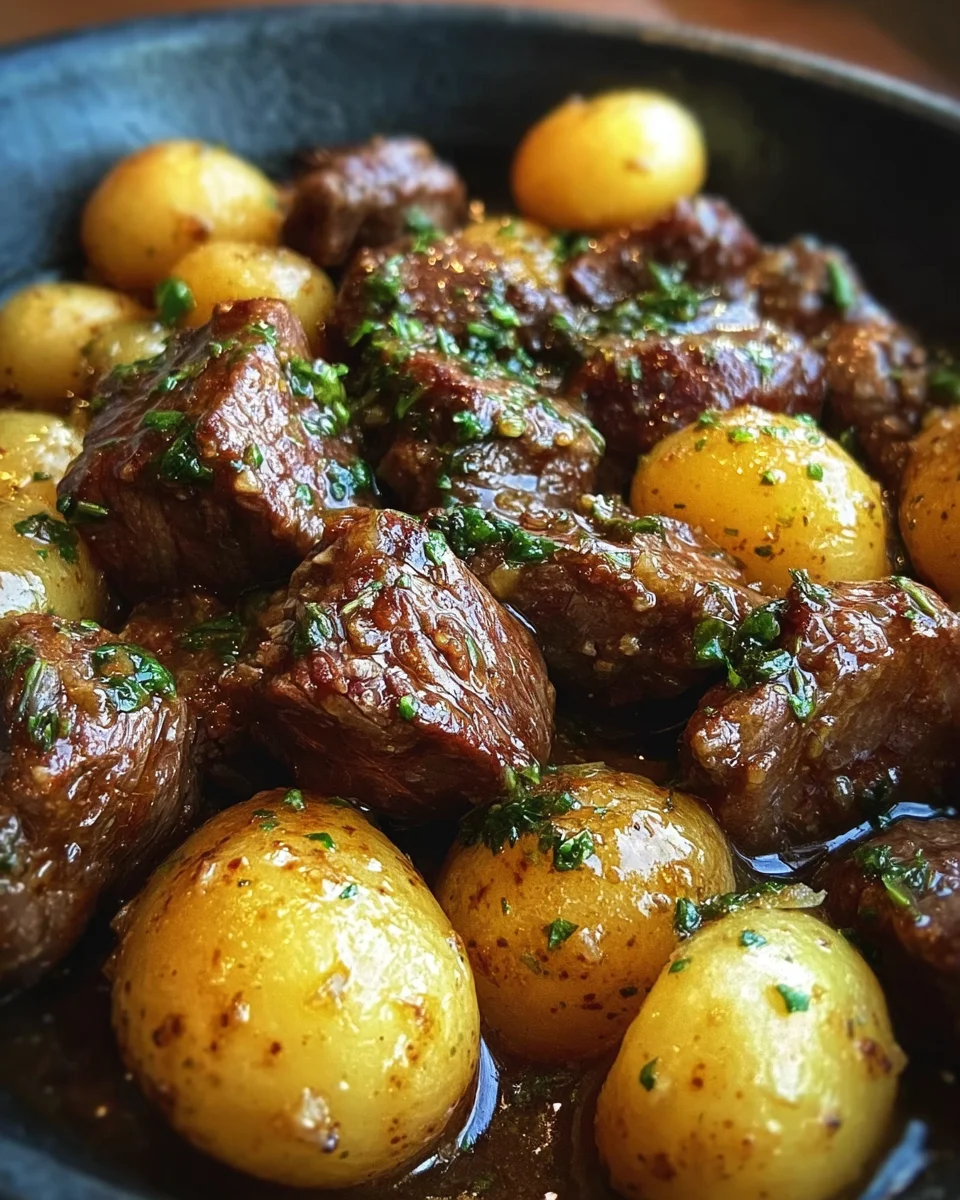 Garlic Butter Beef Bites with Potatoes 24 Garlic