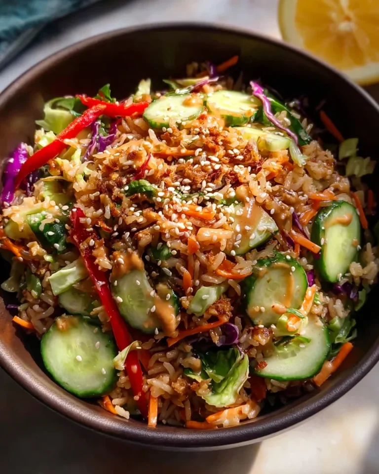 Quick Crispy Rice Salad with Peanut Sesame Dressing