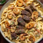 Blackened Steak and Shrimp Alfredo