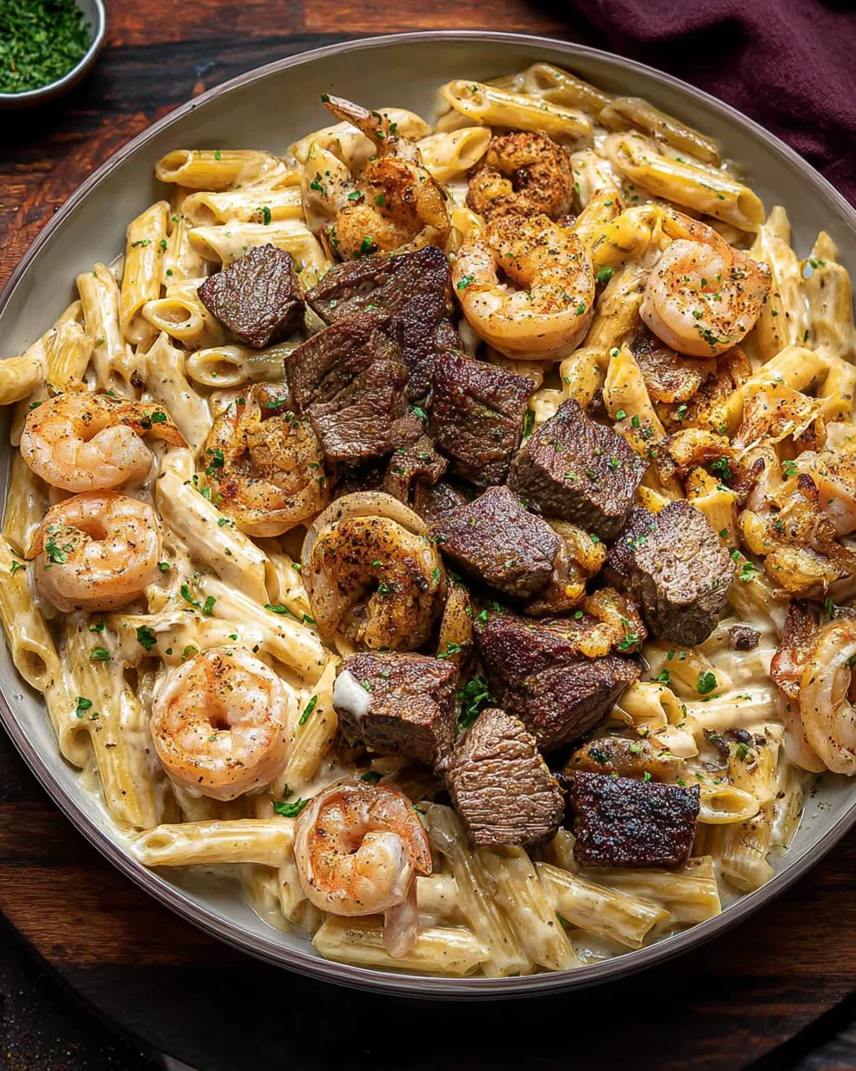 Blackened Steak and Shrimp Alfredo 20 Blackened