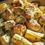 Creamy Garlic Butter Chicken and Rigatoni in Parmesan Sauce