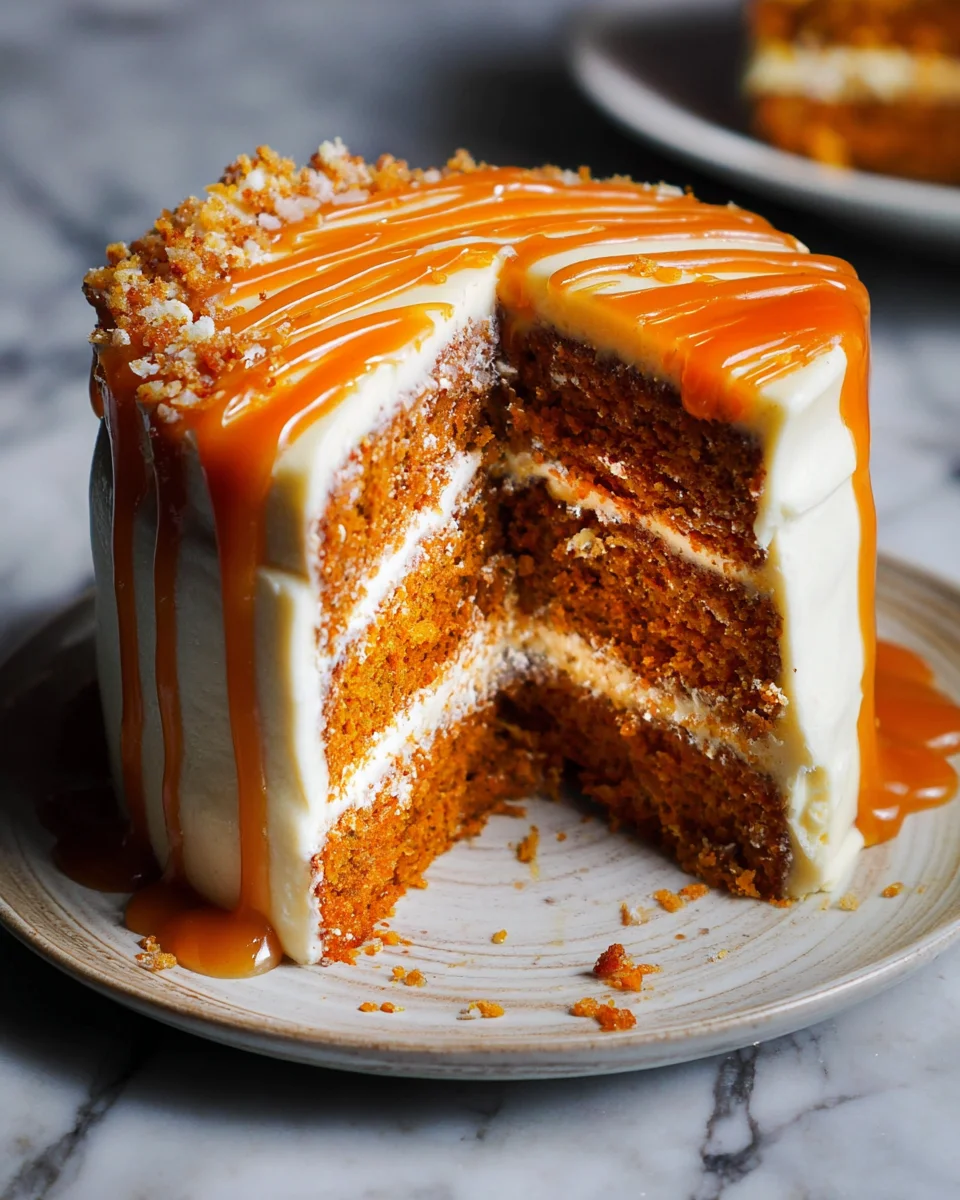 Pumpkin Cake with Cream Cheese Frosting and Salted Caramel Drizzle 33 Pumpkin