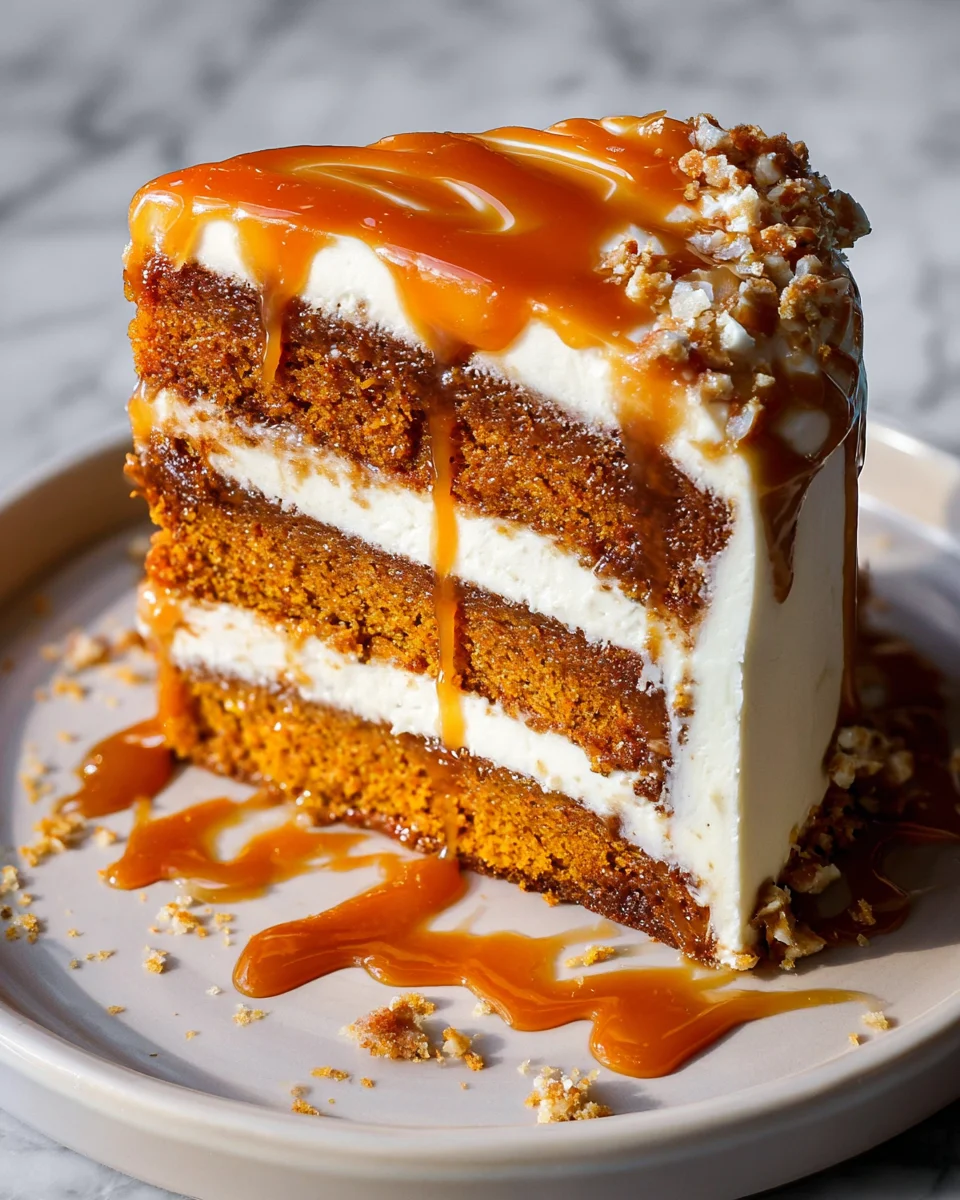 Pumpkin Cake with Cream Cheese Frosting and Salted Caramel Drizzle 34 Pumpkin