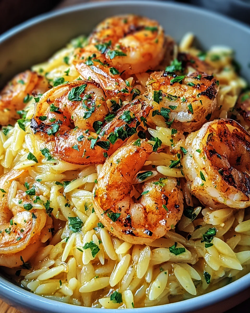 Shrimp Orzo in Lemon Garlic Sauce