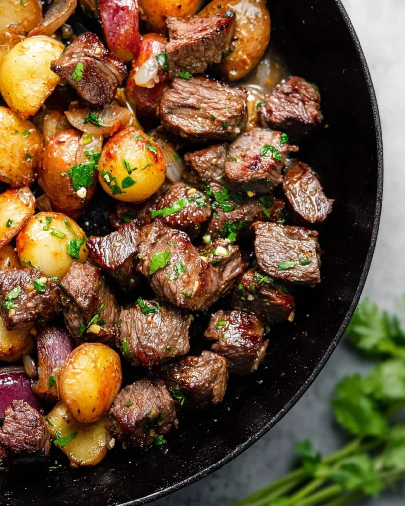 Slow Cooker Garlic Butter Beef Bites & Potatoes