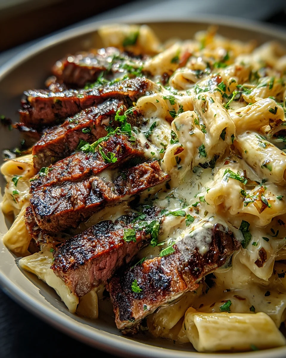 Steak and Creamy Garlic Parmesan Pasta 17 Steak
