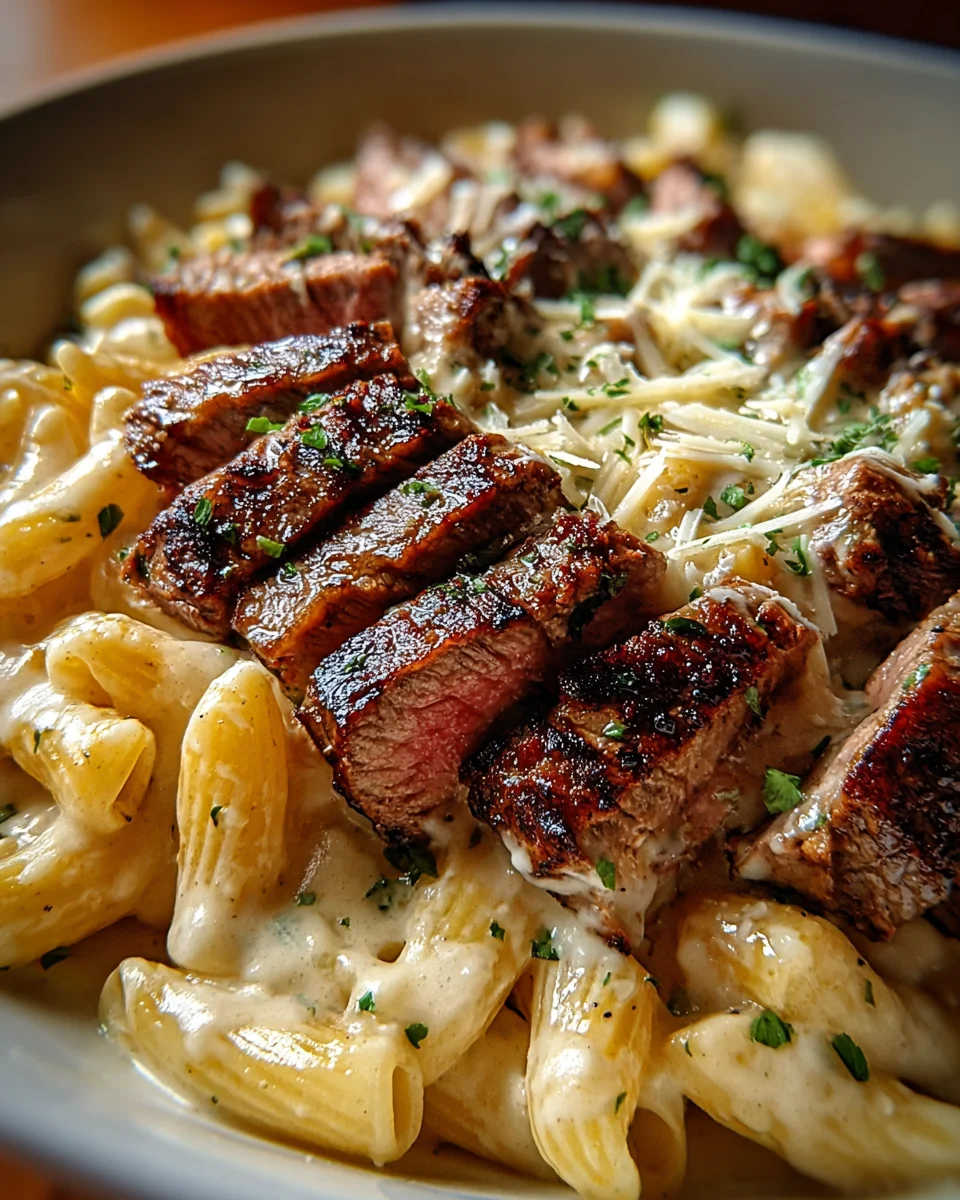Steak and Creamy Garlic Parmesan Pasta 18 Steak