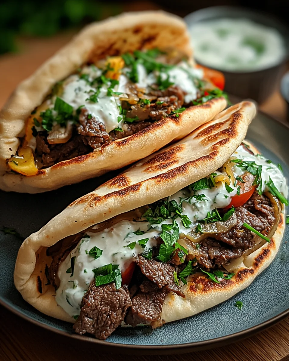 Cheesy Beef and Mushroom Pita Pockets with Tzatziki Sauce 26 Cheesy