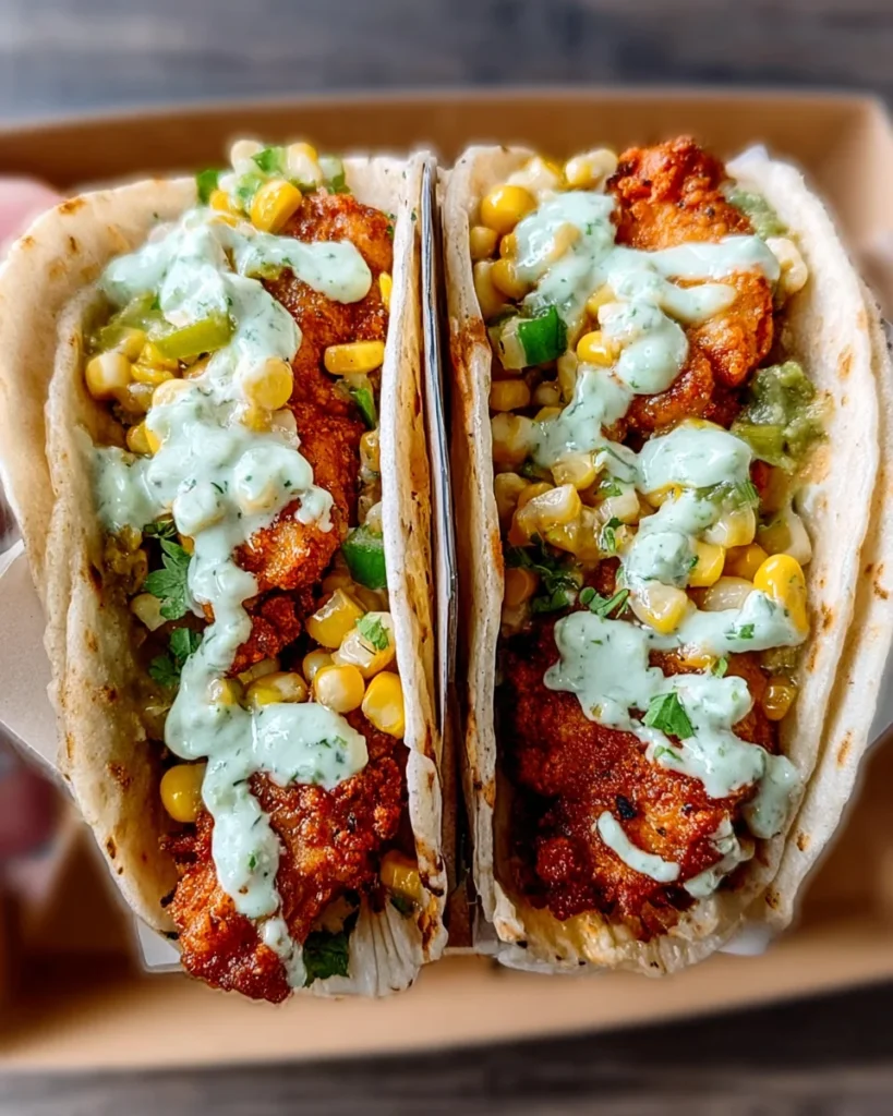 Fried Chicken Street Corn Tacos with Jalapeño Lime Ranch