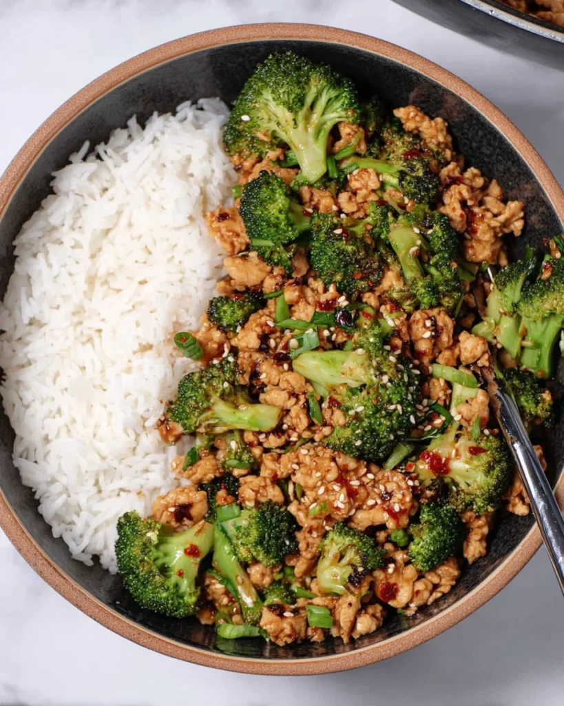 Honey Sriracha Ground Chicken and Broccoli