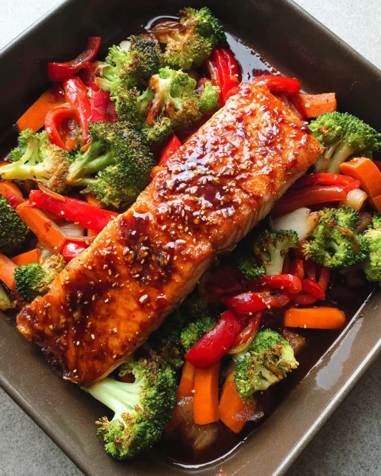 One Pan Baked Teriyaki Salmon and Vegetables