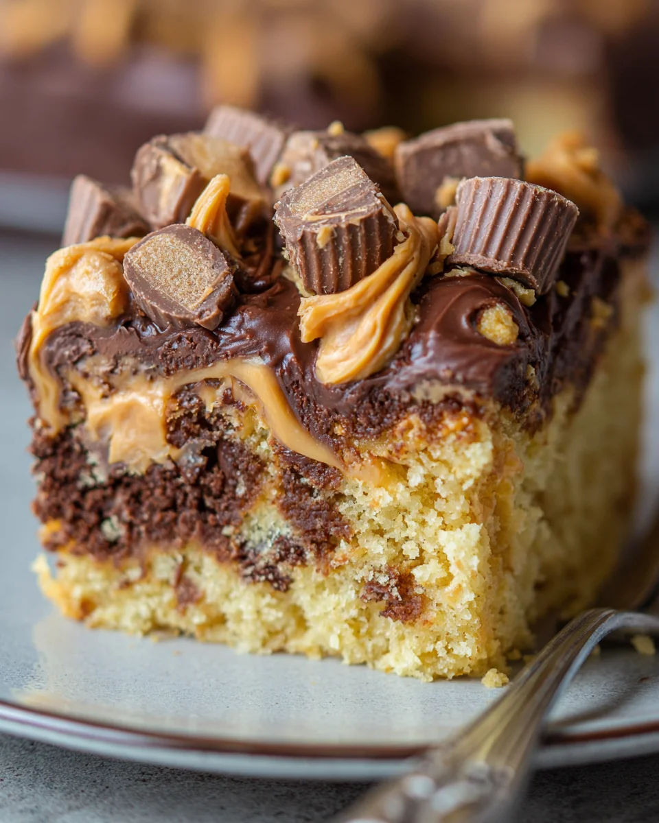 Peanut Butter Chocolate Poke Cake 23 Peanut