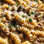 Beef and Rotini in Garlic Parmesan Sauce