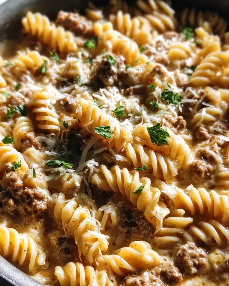 Beef and Rotini in Garlic Parmesan Sauce