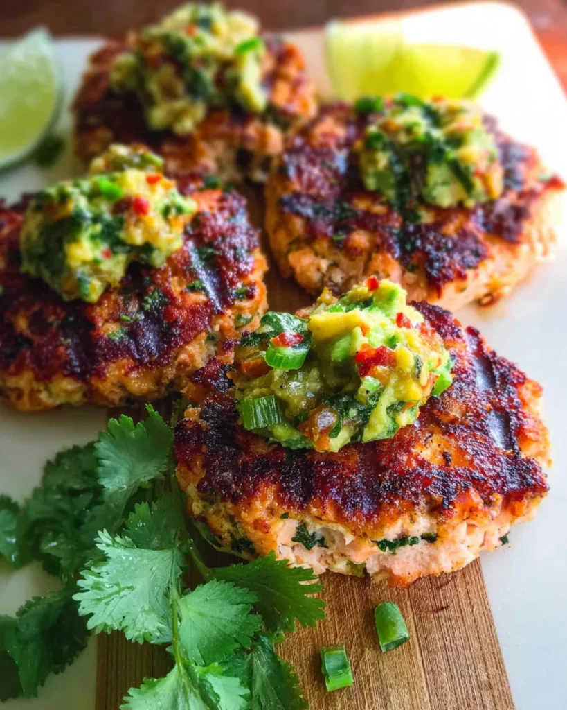 Grilled Salmon Burgers with Avocado Salsa