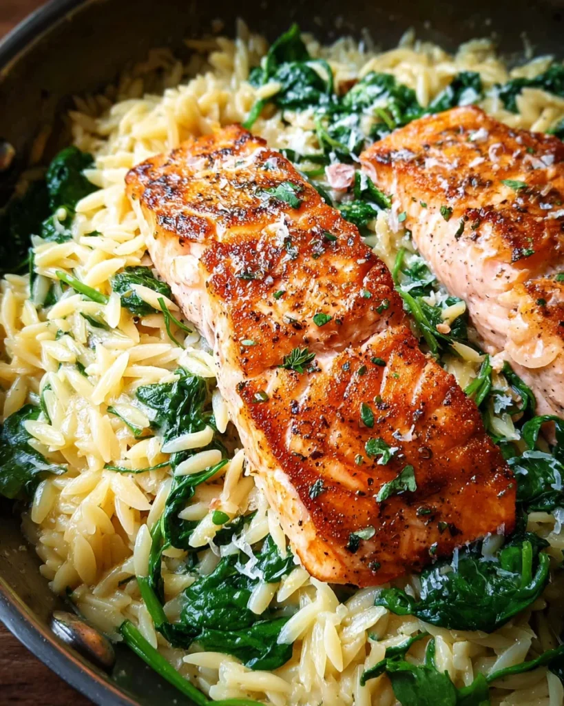 One Skillet Salmon with Lemon Orzo
