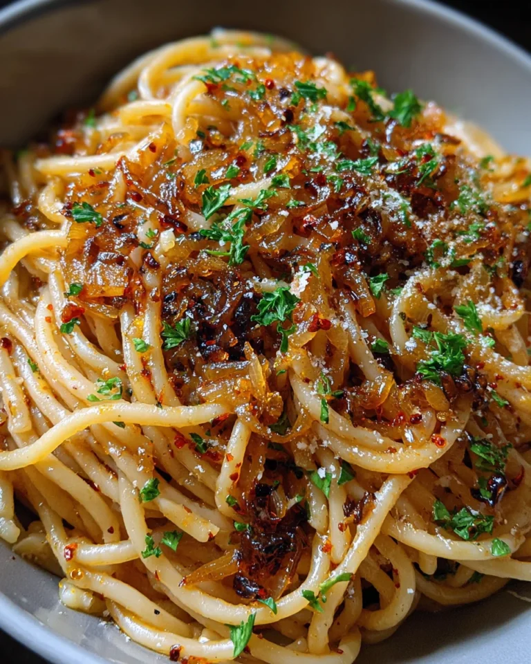 Caramelized Onion Pasta with Chili Oil