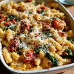 Baked Boursin Cheese Pasta with Sundried Tomatoes and Spinach