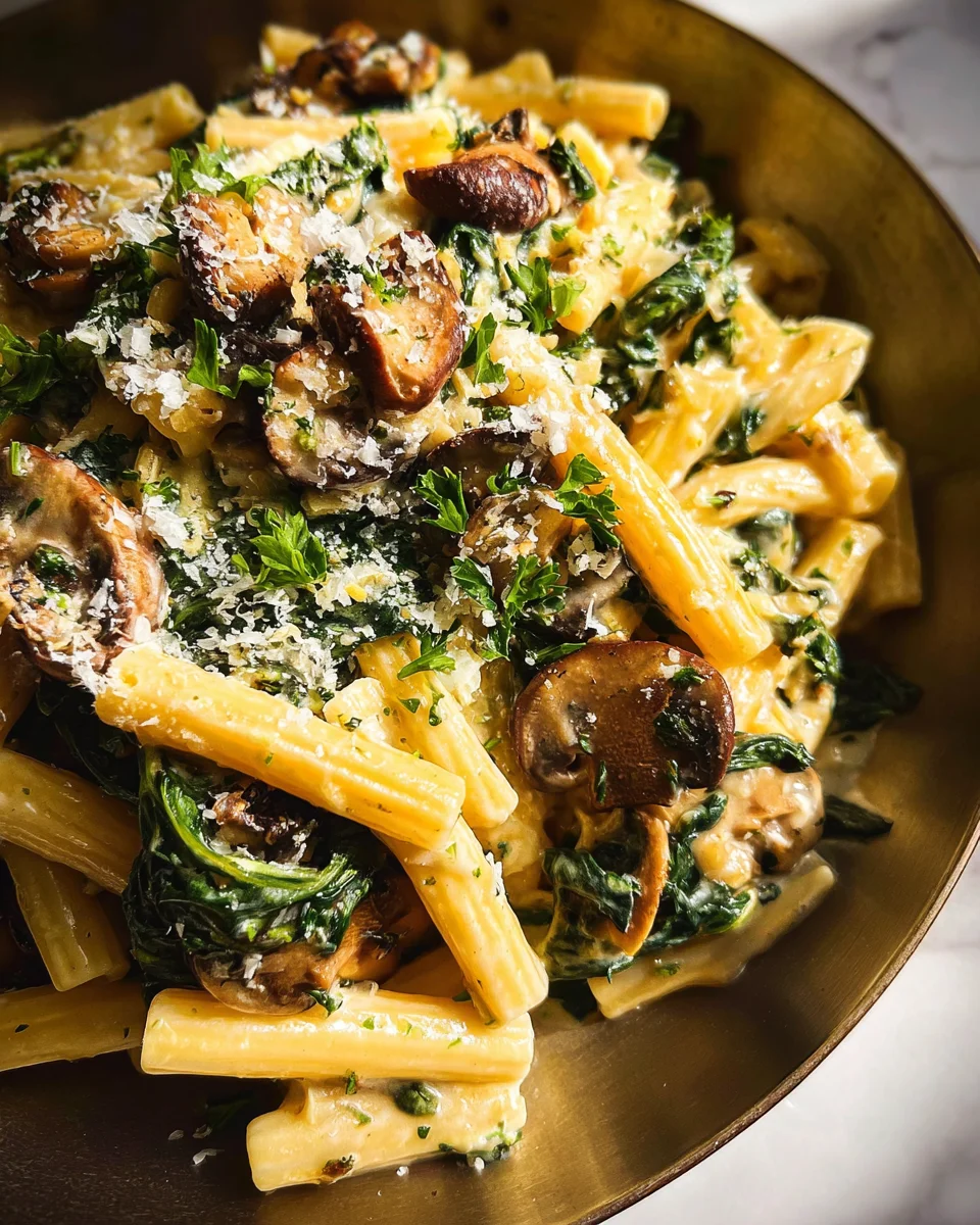 Creamy Parmesan Spinach Mushroom Pasta