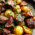 Garlic Butter Steak Bites and Potatoes