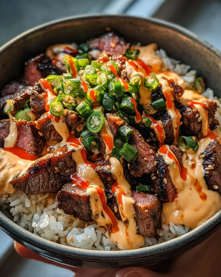 Korean BBQ Steak Rice Bowls with Spicy Cream Sauce