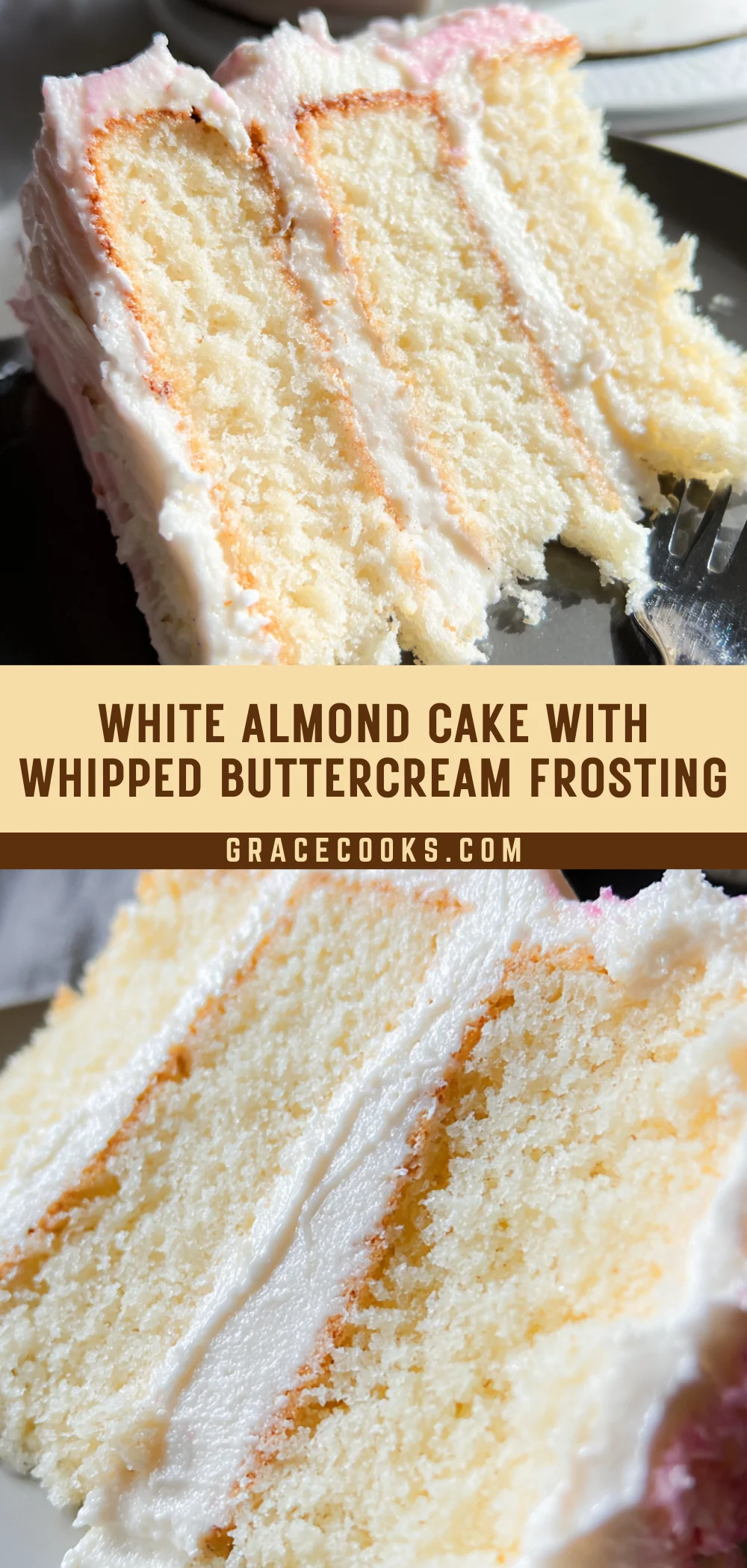 White Almond Cake with Whipped Buttercream Frosting 19 Pinterest Hidden Image