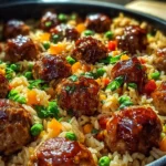 Honey Garlic Meatball Rice Bake