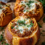 Spaghetti Garlic Bread Bowls